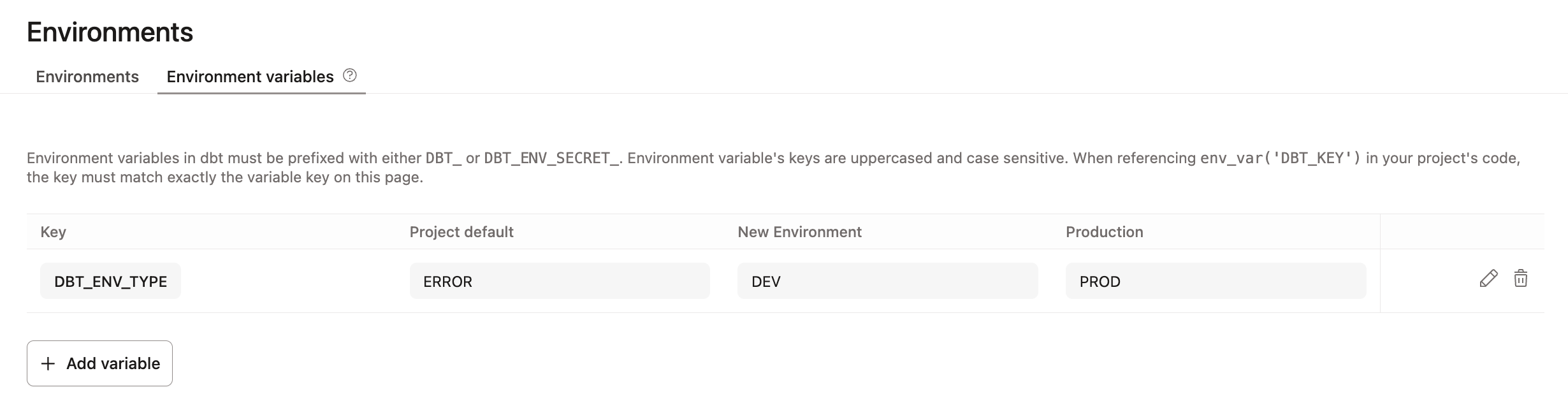 Custom schema environmental variables target name.